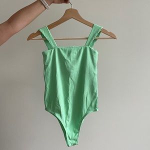 Green Ribbed Bodysuit